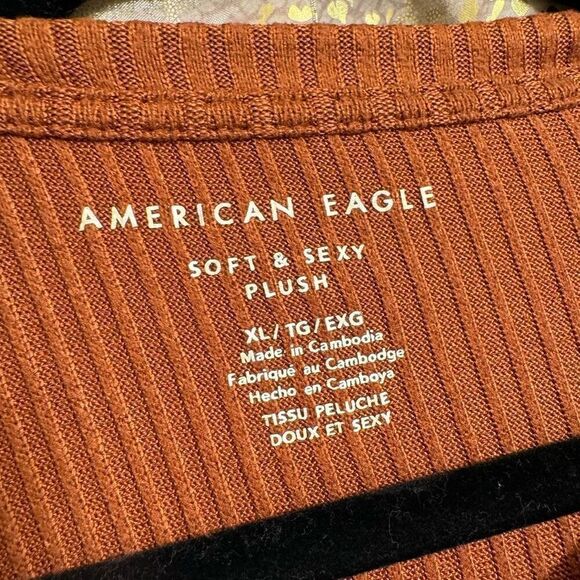 American Eagle Soft & Sexy Rust Orange Ribbed Long Sleeve Fall XL - Picture 3 of 5